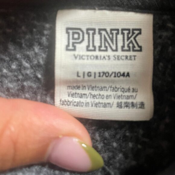 PINK Victoria’s Secret Black Wash Logo Large Fleece Hoodie Sweatshirt VS - Picture 3 of 7